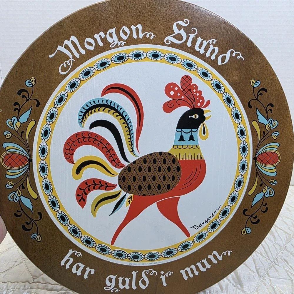 Vintage 1963 Berggren Trayner Wood Plaque Morgon Stund Bread‎ Board Farmhouse